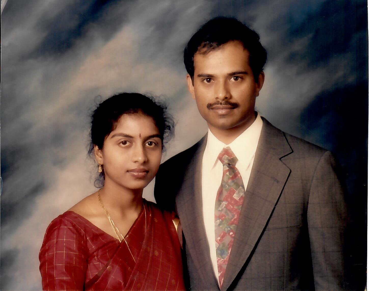 Velchamy and Vidya Sankarlingam at a company Christmas party during their time on Long Island in the early 1990s.