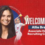 Graphic with Allie Brewster's headshot and her playing softball