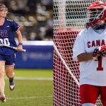 Two female lacrosse players